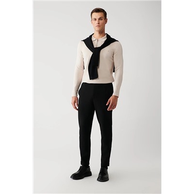 Avva Erkek Siyah Yandan Cepli Yan Beli Lastikli Esnek Gofreli Duble Paça Slim Fit Dar Kesim Chino Pantolo A32Y3076