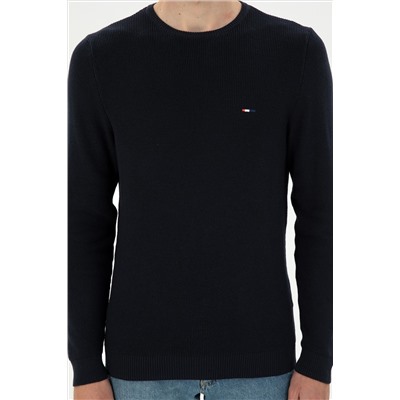 Erkek Slim Fit Bisiklet Yaka Lacivert Basic Kazak
