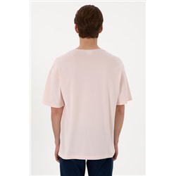Erkek Comfort Fit Bisiklet Yaka Açık Pembe Tişört