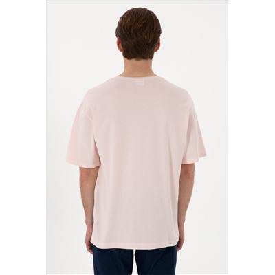Erkek Comfort Fit Bisiklet Yaka Açık Pembe Tişört