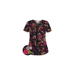 UA Fiesta Flowers Black Print Scrub Top