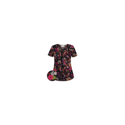 UA Fiesta Flowers Black Print Scrub Top