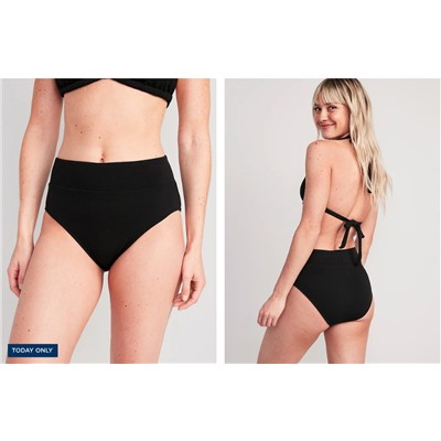 High-Waisted Pucker Classic Bikini Swim Bottoms for Women