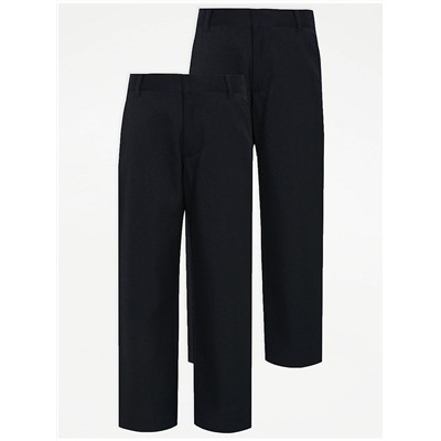 Boys Navy Plus Fit Regular Leg School Trouser 2 Pack