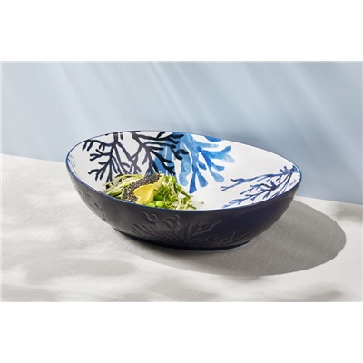 Салатник, 32х26 см, 3 л, керамика К, белый, овальный, Синие кораллы, Blue Coral, 63291