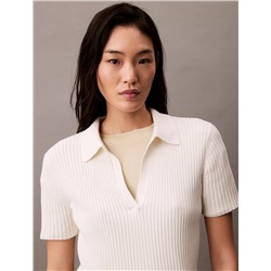 Smooth Cotton Rib Sweater Polo Shirt