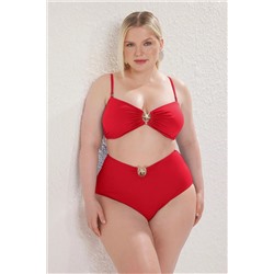 Kırmızı Yüksek Bel Aksesuar Detaylı Büyük Beden Bikini Altı TBBSS25CR00000