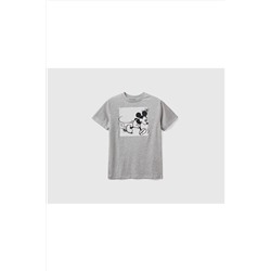 United Colors of BenettonErkek Çocuk Gri Melanj Mickey Mouse Baskılı T-shirt Gri Melanj