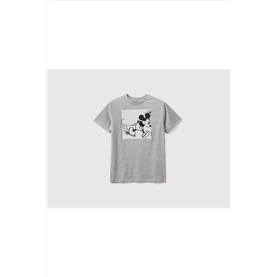 United Colors of BenettonErkek Çocuk Gri Melanj Mickey Mouse Baskılı T-shirt Gri Melanj