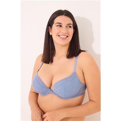 GORGEOUS Sujetador push up relleno encaje tul plumeti azul