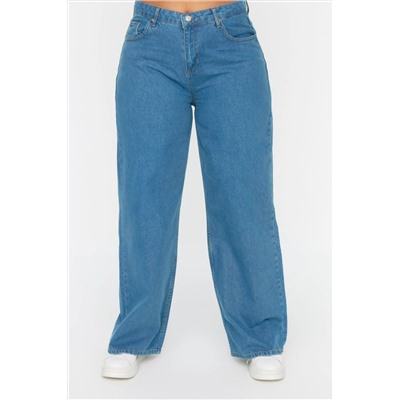 Açık Mavi Yüksek Bel Geniş Paça Büyük Beden Wide Leg Jeans TBBSS22JE0211