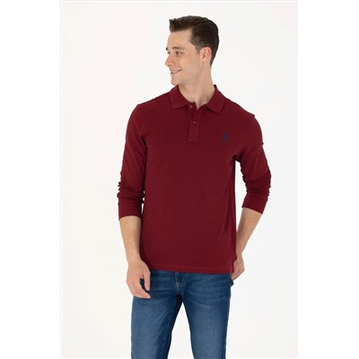 Erkek Bordo Polo Yaka Basic Sweatshirt