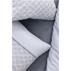 Clarice King Size %100 Pamuk Madame Coco Crep Baskılı Nevresim Takımı - Mavi/Gri