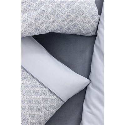 Clarice King Size %100 Pamuk Madame Coco Crep Baskılı Nevresim Takımı - Mavi/Gri