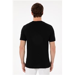 Erkek Regular Fit Bisiklet Yaka Siyah Basic Tişört