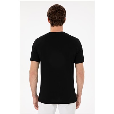 Erkek Regular Fit Bisiklet Yaka Siyah Basic Tişört