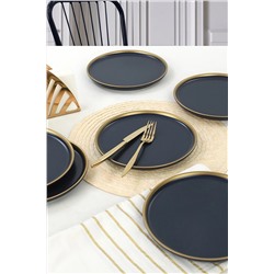 Keramika Mat Lacivert Gold File Nordic Pasta Tabağı 22 cm 6 Adet ST039006F993A841700MAEF400