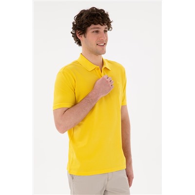 Erkek Slim Fit Polo Yaka Sarı Basic Tişört