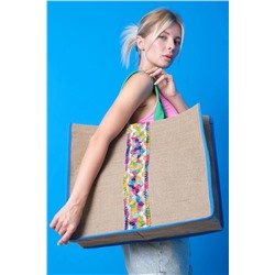 QUTBAG Plaj Çantası Jüt Etnik Desen QUT101