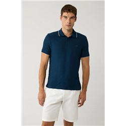 Avva, Erkek Lacivert %100 Pamuk 3 Düğmeli Jakarlı Polo Yaka T-shirt A41y1147