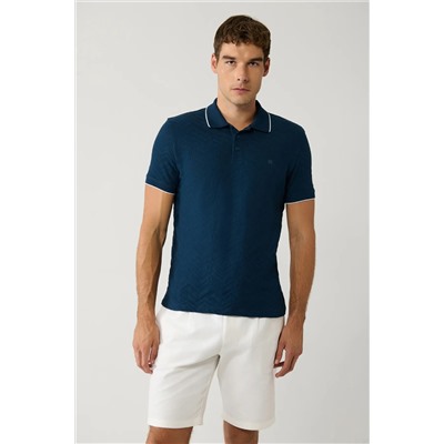 Avva, Erkek Lacivert %100 Pamuk 3 Düğmeli Jakarlı Polo Yaka T-shirt A41y1147