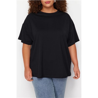 Siyah Bisiklet Yaka Baskılı %100 Pamuk Örme T-Shirt TBBSS23BF00024