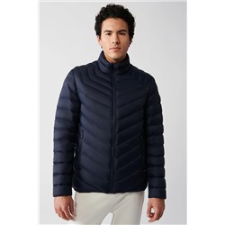 Avva Erkek Lacivert Su Itici Rüzgar Geçirmez Kaz Tüyü Comfort Fit Rahat Kesim Şişme Mont B006020