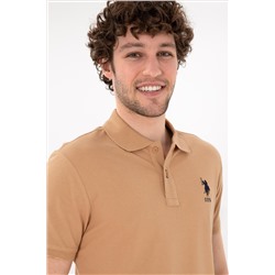 Erkek Slim Fit Polo Yaka Camel Basic Tişört
