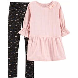 2-Piece Flannel Top & Bow Legging Set