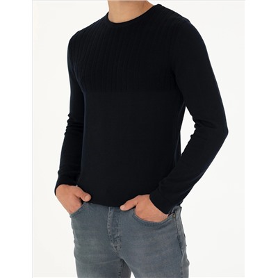 Lacivert Slim Fit Bisiklet Yaka Triko Kazak