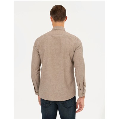 Bej Slim Fit Uzun Kollu Gömlek