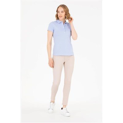 Kadın Mavi Basic Polo Yaka Tişört