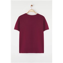Bordo Regular Fit Basic Bisiklet Yaka %100 Pamuk Örme Büyük Beden T-Shirt TBBSS22TS0733