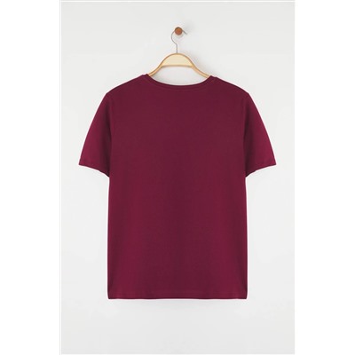 Bordo Regular Fit Basic Bisiklet Yaka %100 Pamuk Örme Büyük Beden T-Shirt TBBSS22TS0733