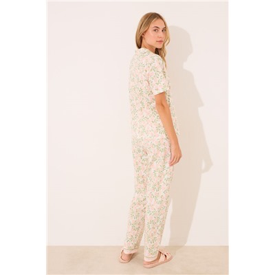 Pijama camisero algodón estampado rosa