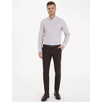 Bej Slim Fit Uzun Kollu Gömlek