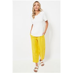 Pantalón relaxed fit de lino cintura alta - Amarillo