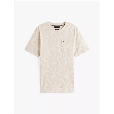 Allover Leaf Print Pocket T-Shirt