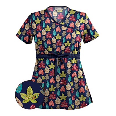 UA Leaf Of Faith Navy Print Mock Wrap Scrub Top