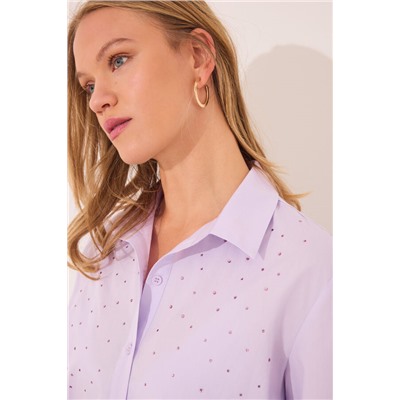 Pijama largo camisero lila strass