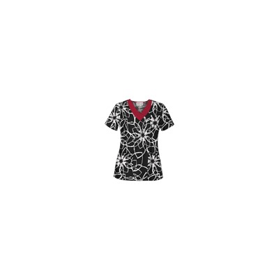 UA Butter-Soft STRETCH Floral Ink Black Print Scrub Top