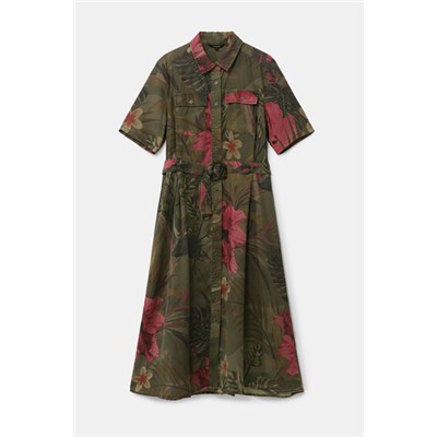 Vestido largo camisero tropical