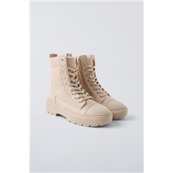 QUILTED LACE-UP ANKLE BOOTS
