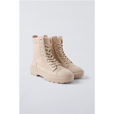 QUILTED LACE-UP ANKLE BOOTS