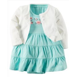 2-Piece Bodysuit Dress & Cardigan Set