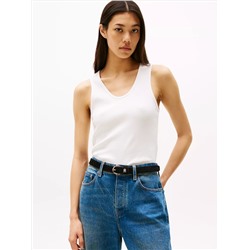 Ribbed Stretch-Cotton V-Neck Tank