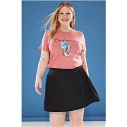 Pembe Regular Fit Baskılı Büyük Beden T-shirt TBBSS25BF00018
