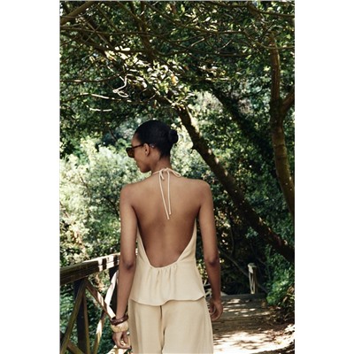 HALTER TWO-PIECE EFFECT JUMPSUIT
