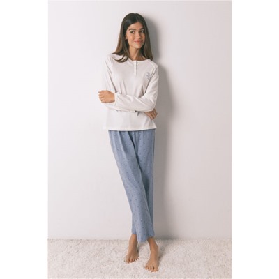 Pijama largo algodón pantalón flores