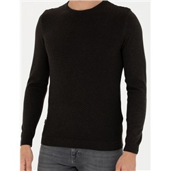 Kahverengi Slim Fit Bisiklet Yaka Triko Kazak